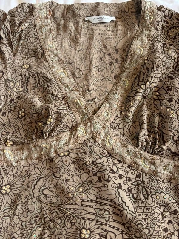 New Look Vintage Floral Embellished Boho Blouse Size 14