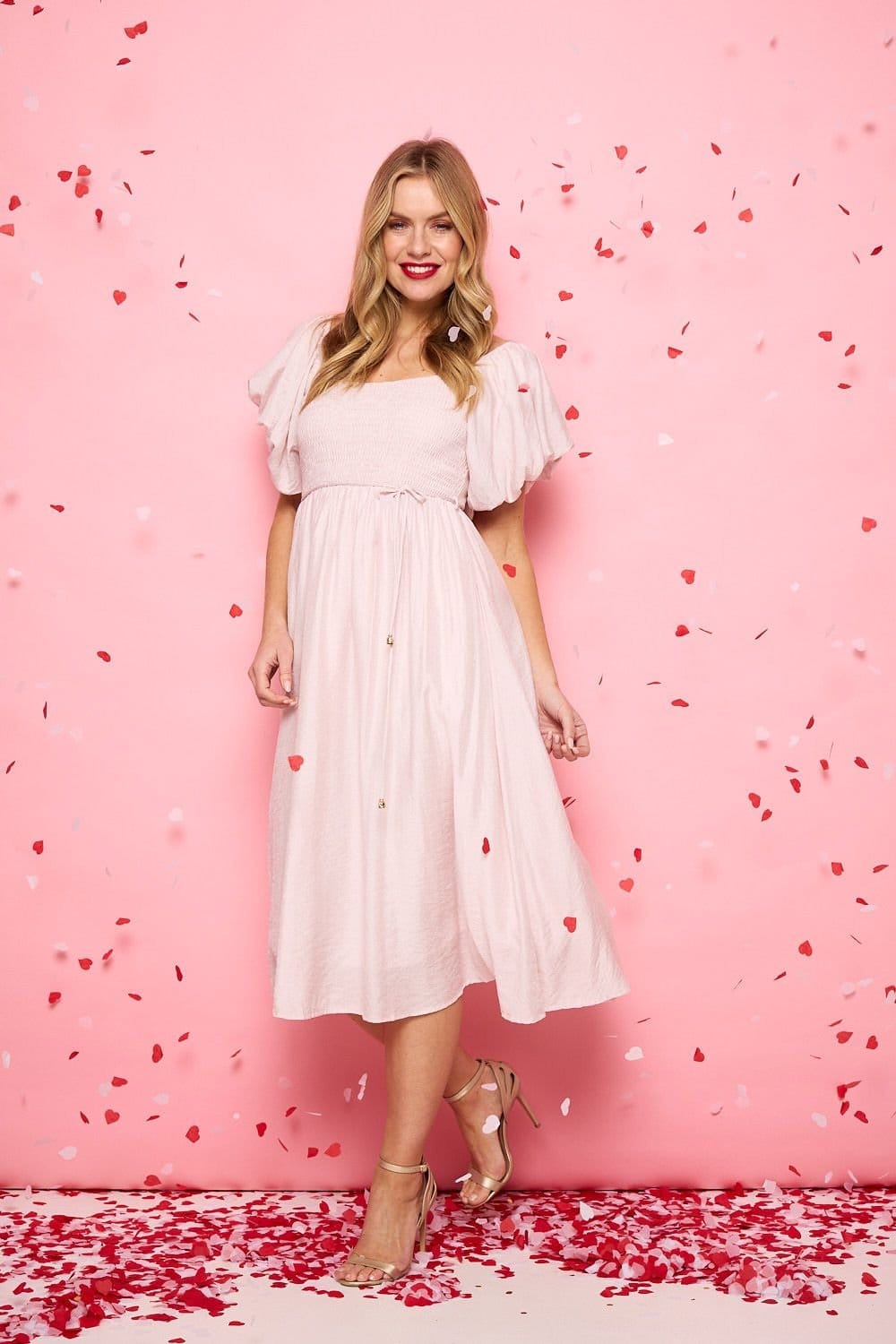 Izabel London Izabel London Women's Puff 1/2 Sleeve Knee Length Dress in Pink - 4