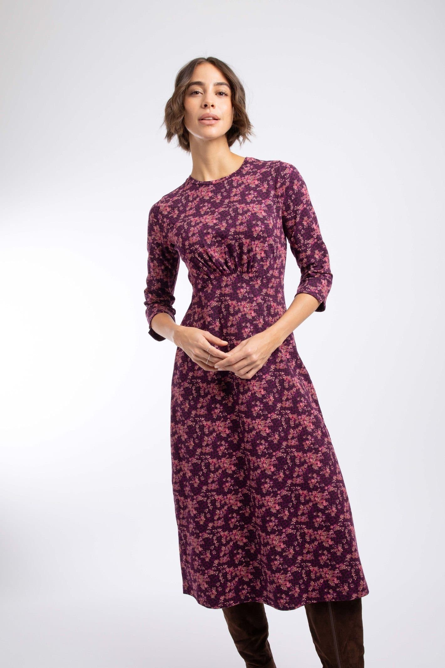 Weird Fish Weird Fish Women's Felicity Printed Jersey Midi Dress in Purple