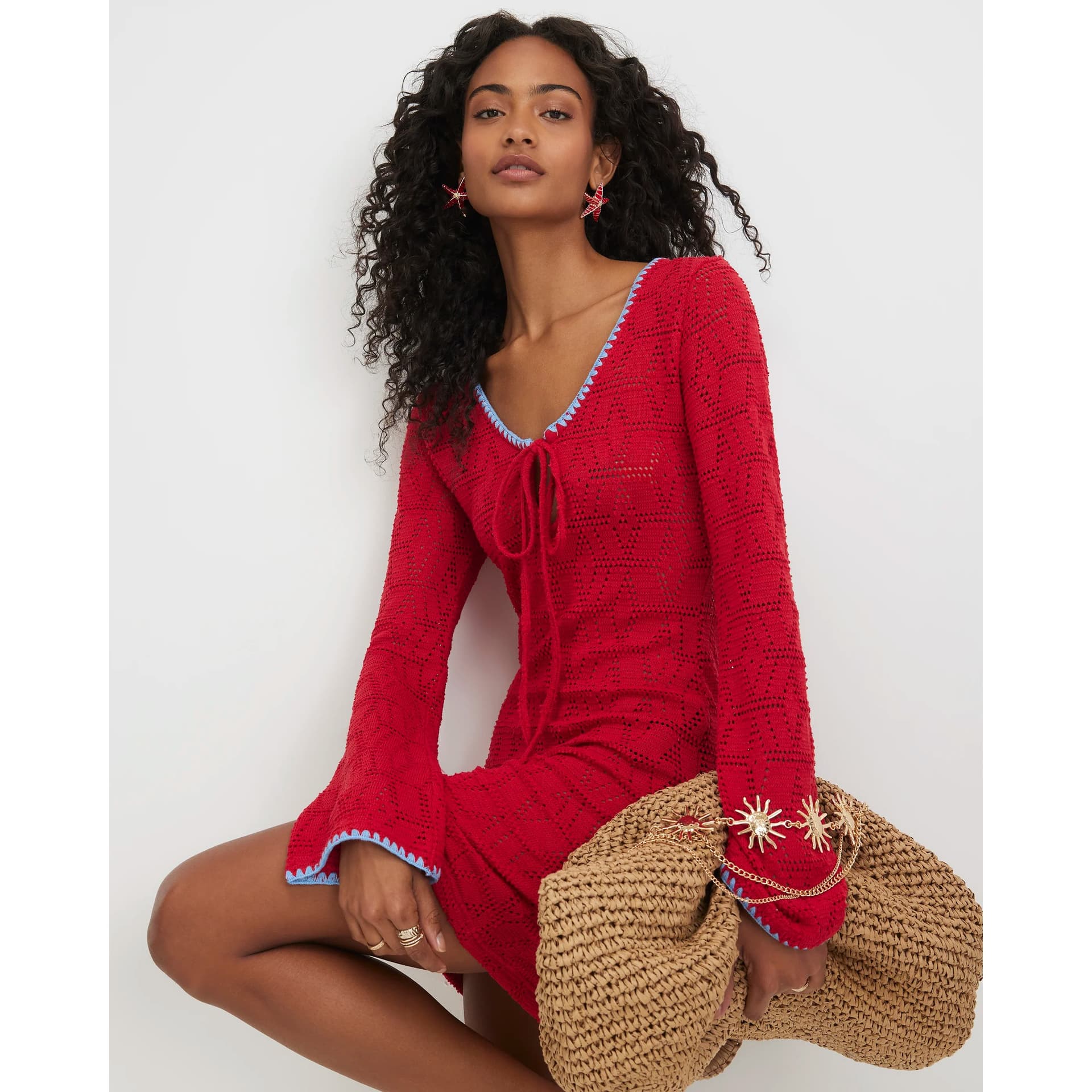 River Island River Island Womens Red Crochet Whipstitch Mini Dress