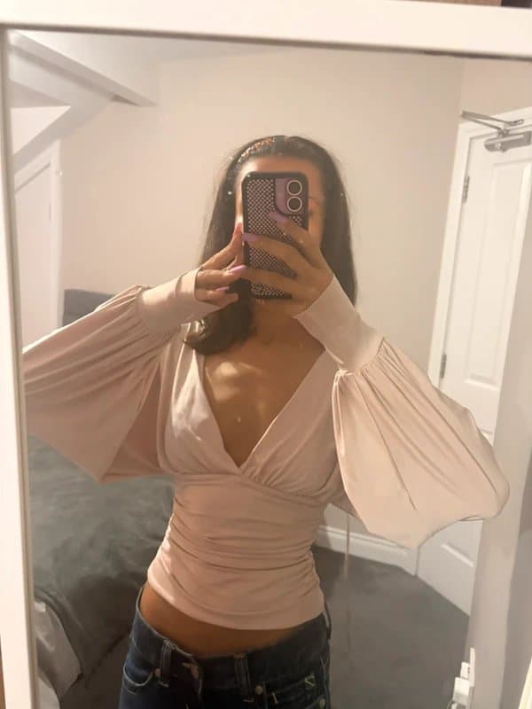 Bershka bershka light pink ruched long sleeve top