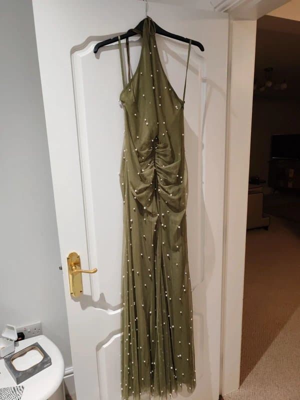 ASOS Design Stunning pearl embellished halterneck dress Size 14