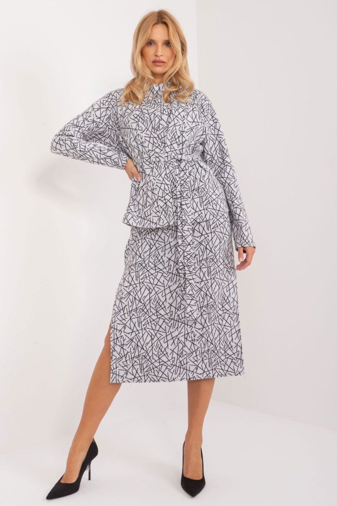 Love Lace Love Lace Women's Cotton Midi Dress & Tailored Jacket Set in Grey - 4