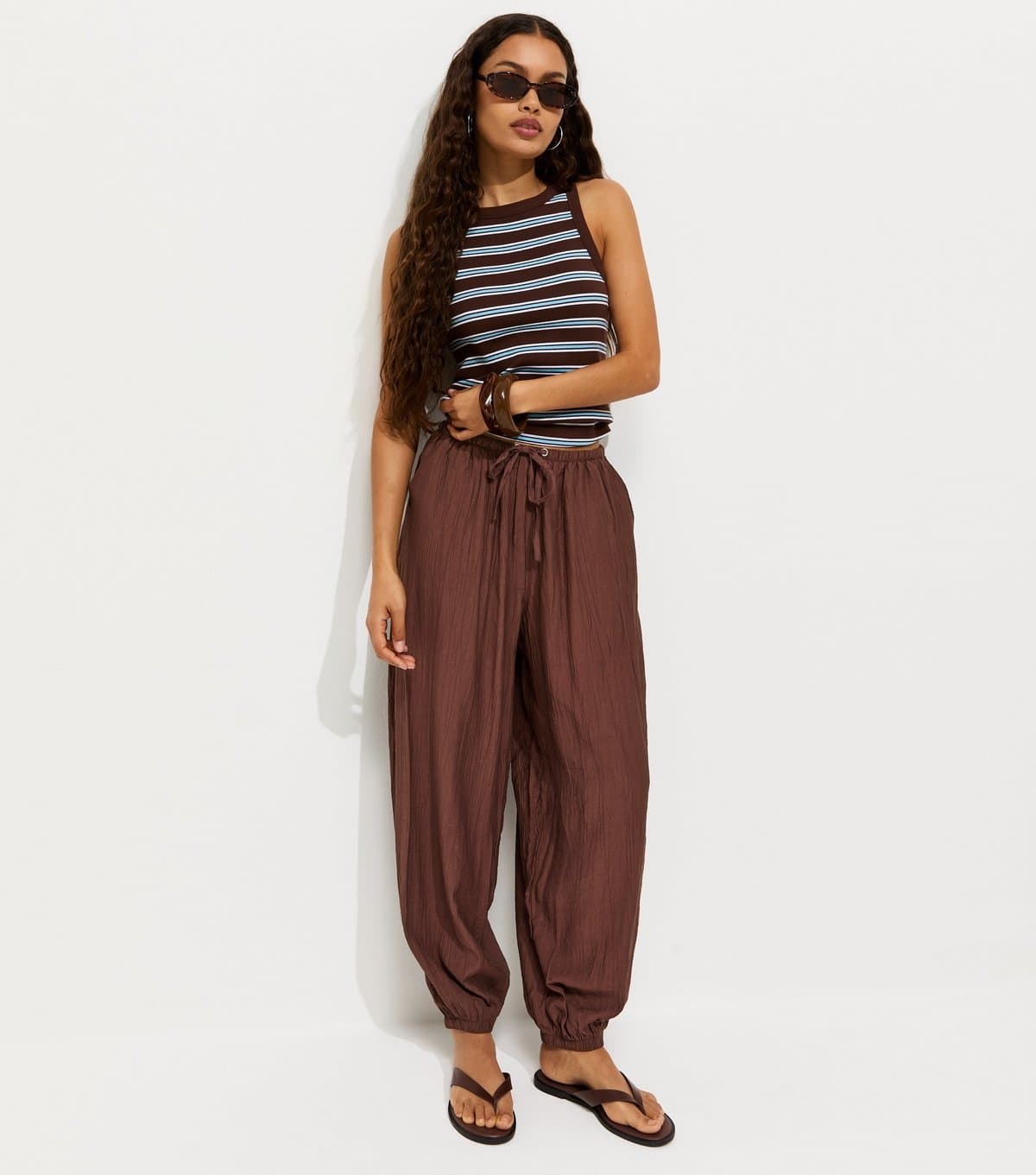 New Look Women's Petite Mink Pleated Wide Leg Cuffed Trousers New Look
