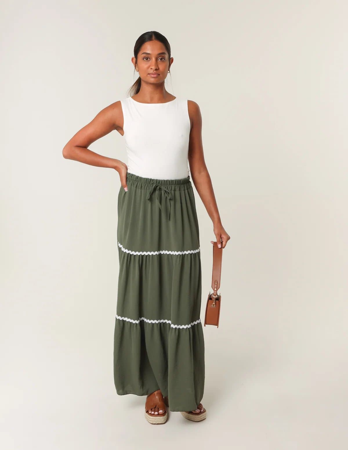 Blue Vanilla Tape Zig Zag Tiered Maxi Skirt