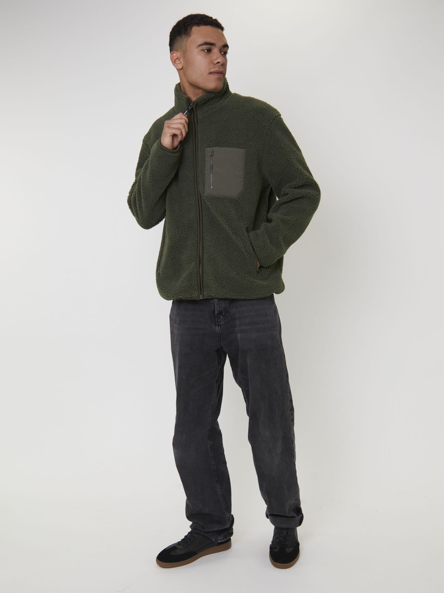 South Beach South Beach Green Fleece Zip Jacket for Men