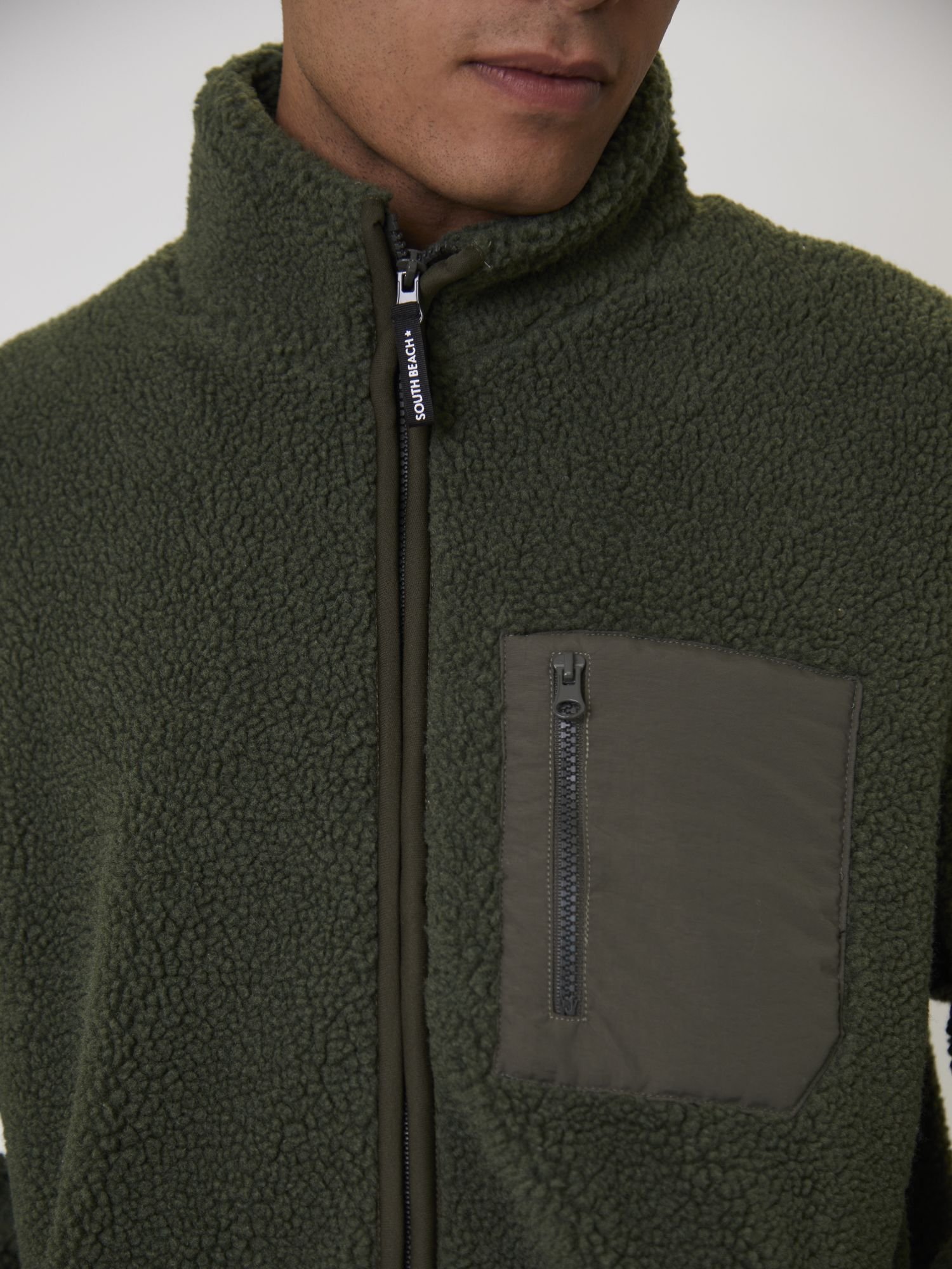 South Beach South Beach Men's Fleece Borg Zip Jacket With Pocket in Green - 2