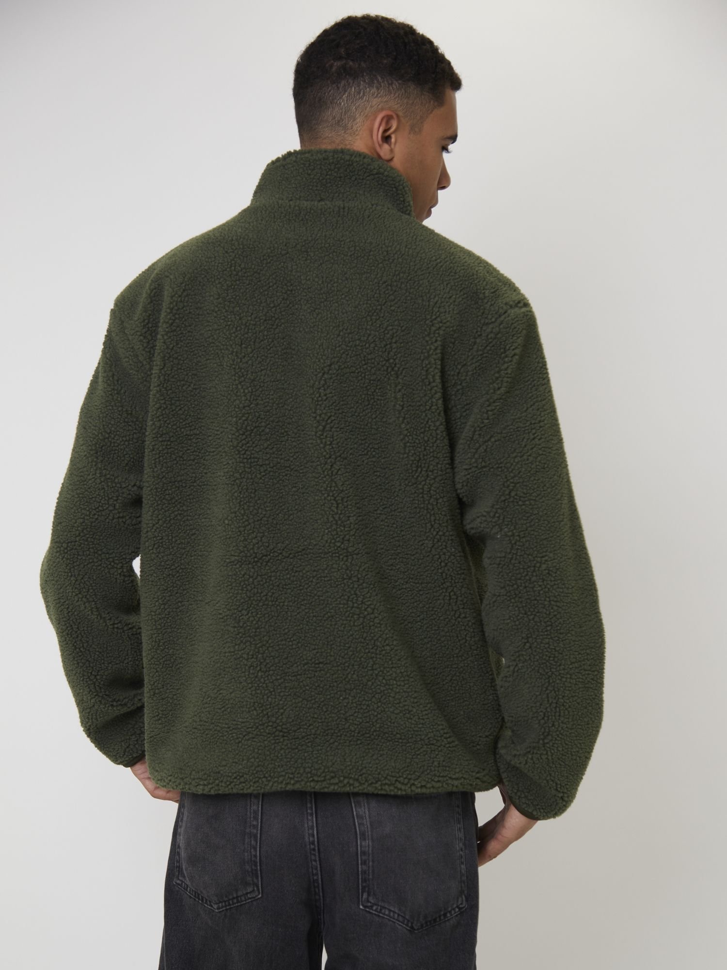 South Beach South Beach Men's Fleece Borg Zip Jacket With Pocket in Green - 3