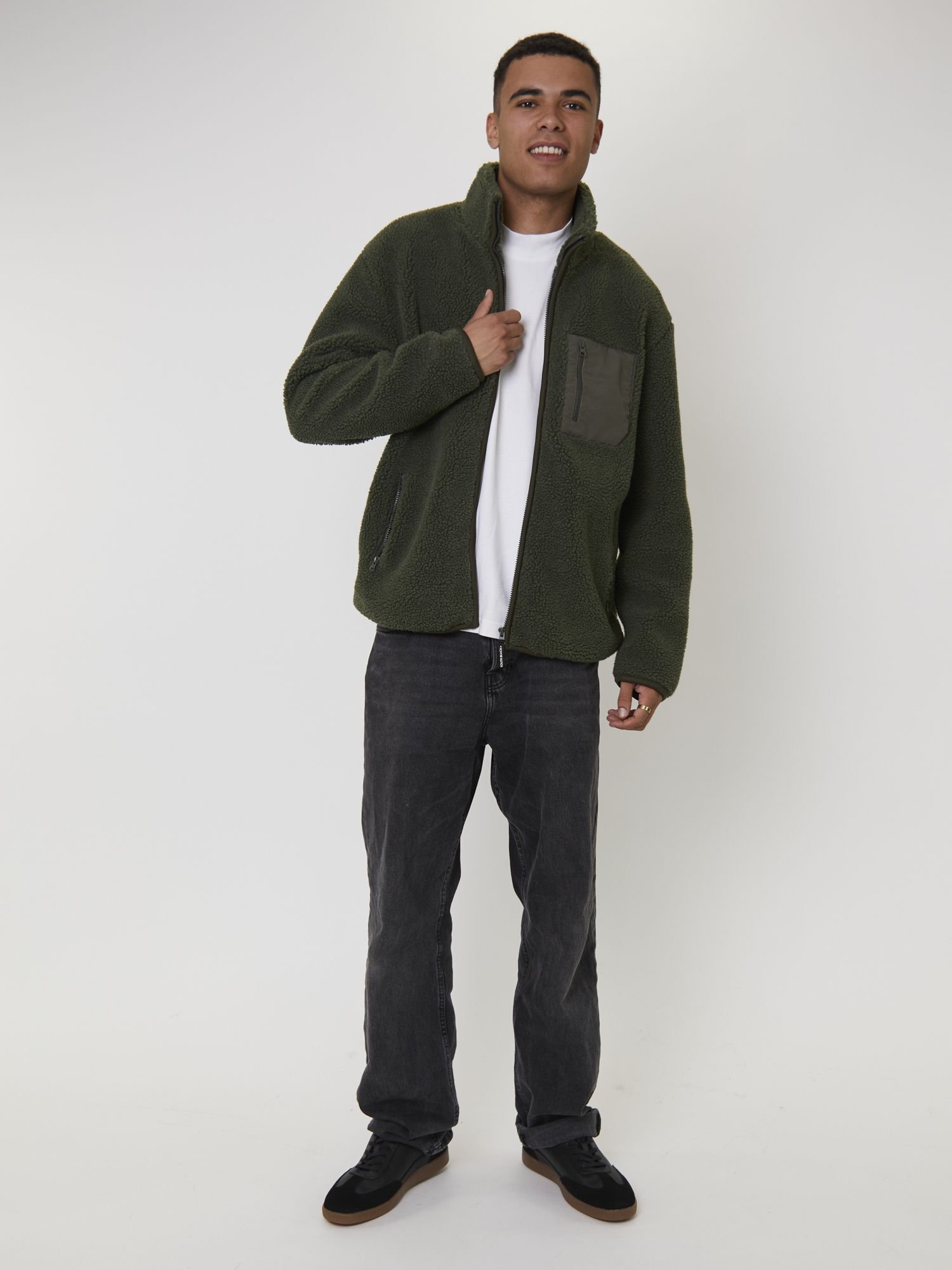 South Beach South Beach Men's Fleece Borg Zip Jacket With Pocket in Green - 4