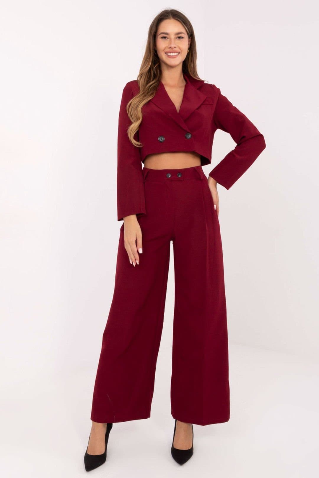 Love Lace Love Lace Red Tailored Blazer & Wide Leg Pants Set
