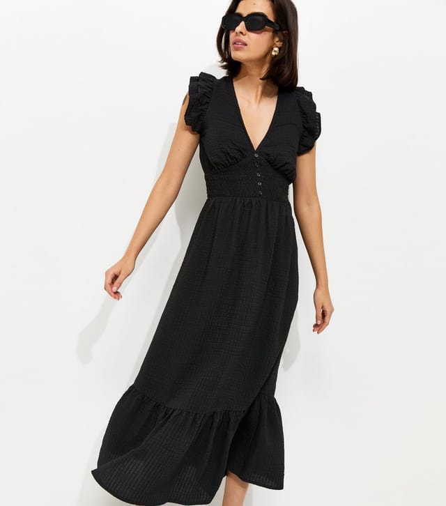 New Look Women's Black Ruffled Cap Sleeve Midi Dress New Look - 3