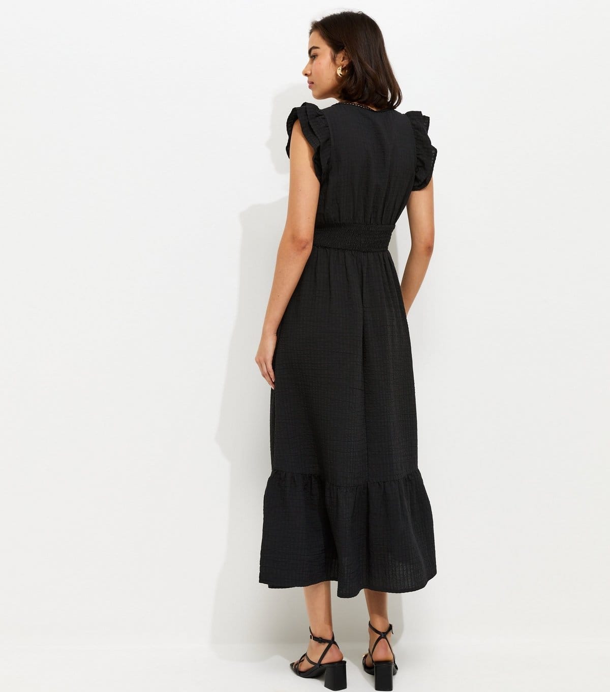 New Look Women's Black Ruffled Cap Sleeve Midi Dress New Look - 4
