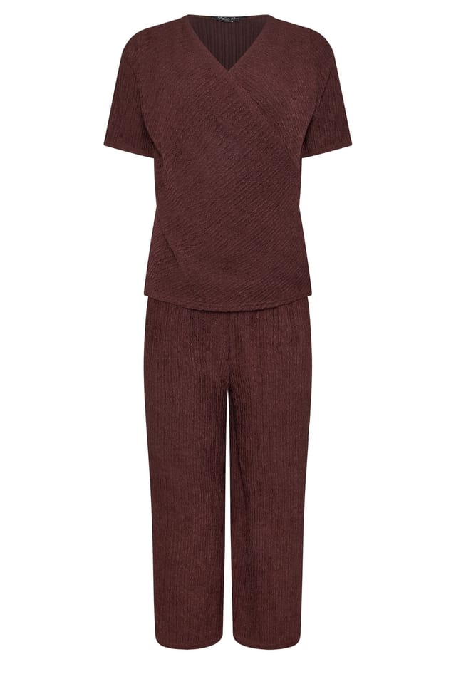 M&Co M&Co Women's Textured Top & Trousers Set in Dark Brown - 2