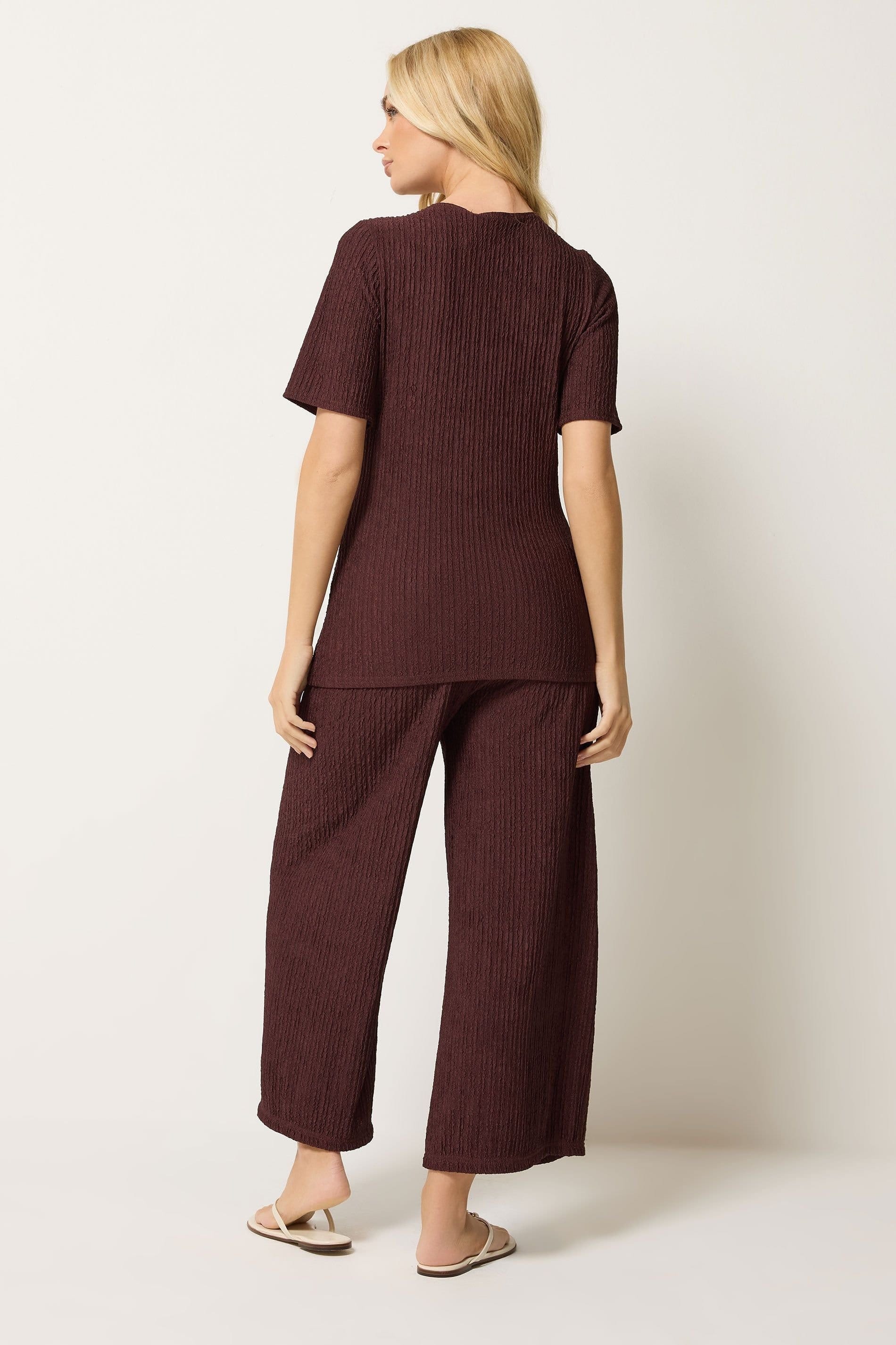M&Co M&Co Women's Textured Top & Trousers Set in Dark Brown - 4