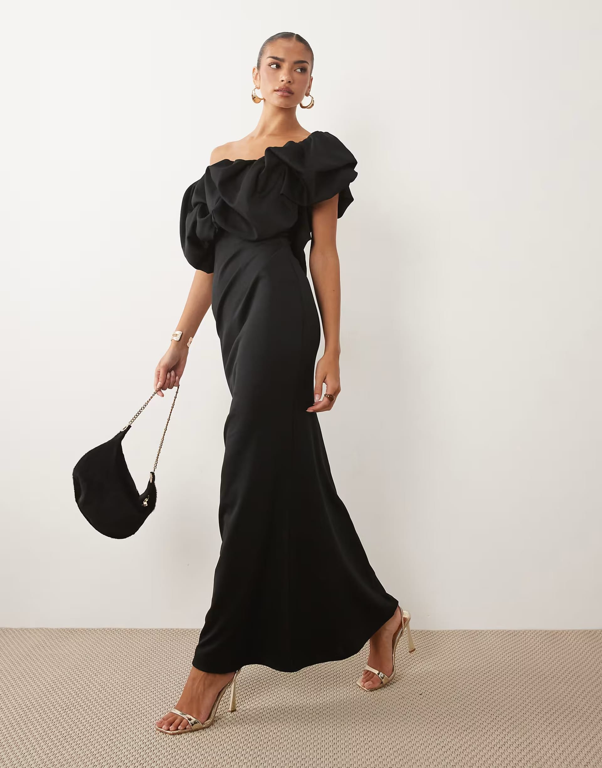 ASOS DESIGN Black One-Shoulder Floor-Length Dress