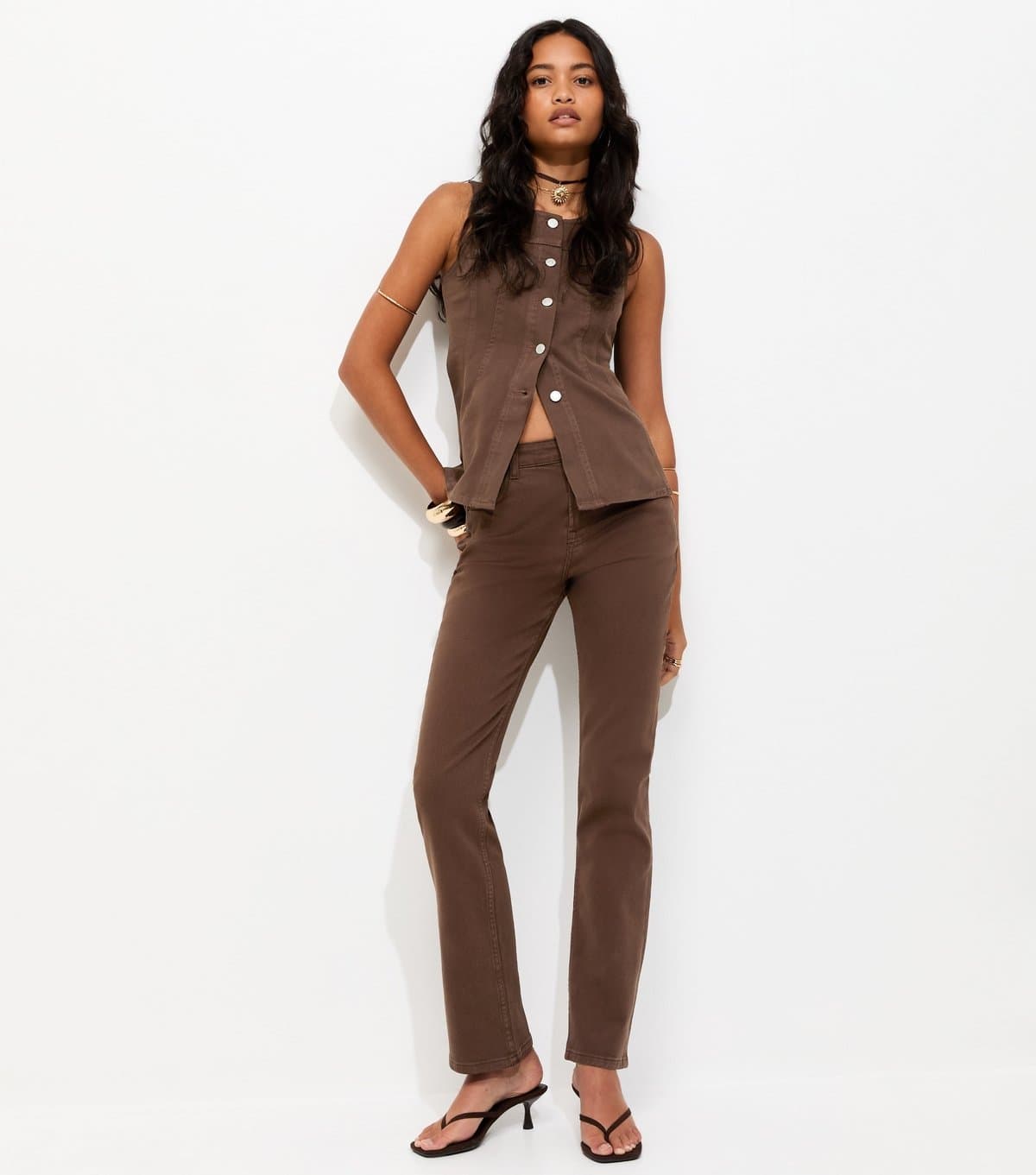 New Look Women's Brown Straight Leg Jeans New Look
