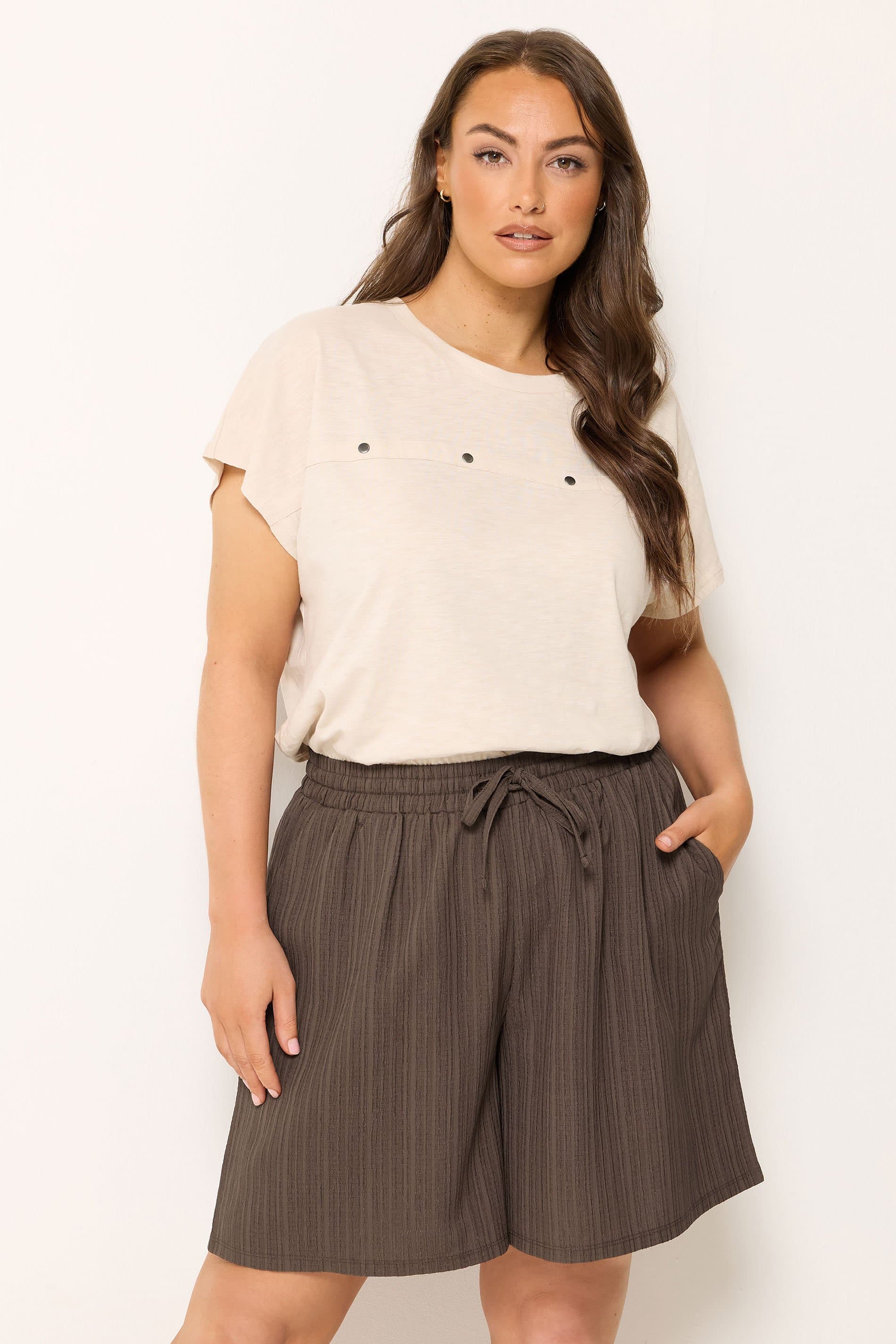Yours Plus Size Chocolate Brown Textured Shorts
