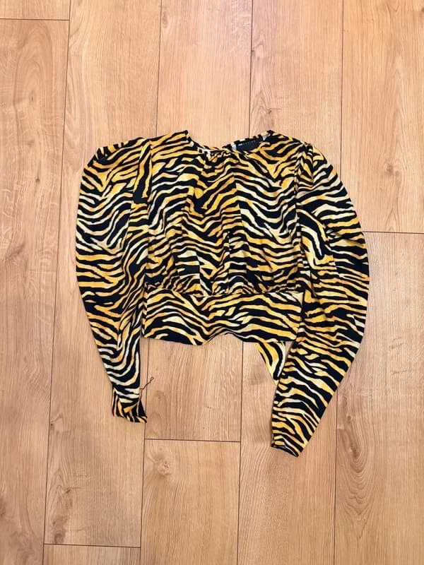 ASOS Design Asos design ruched front crop top in yellow/black animal print 🐅