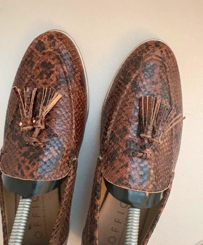 OFFICE Office Brown Snake Print Tassel Loafers UK 5 Faux Leather Smart Casual Preppy