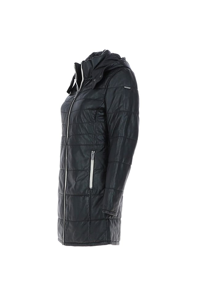 Monomoi Monomoi Women's 'Sofia' Detachable Hood Three Quarter Leather Jacket in Black - 3