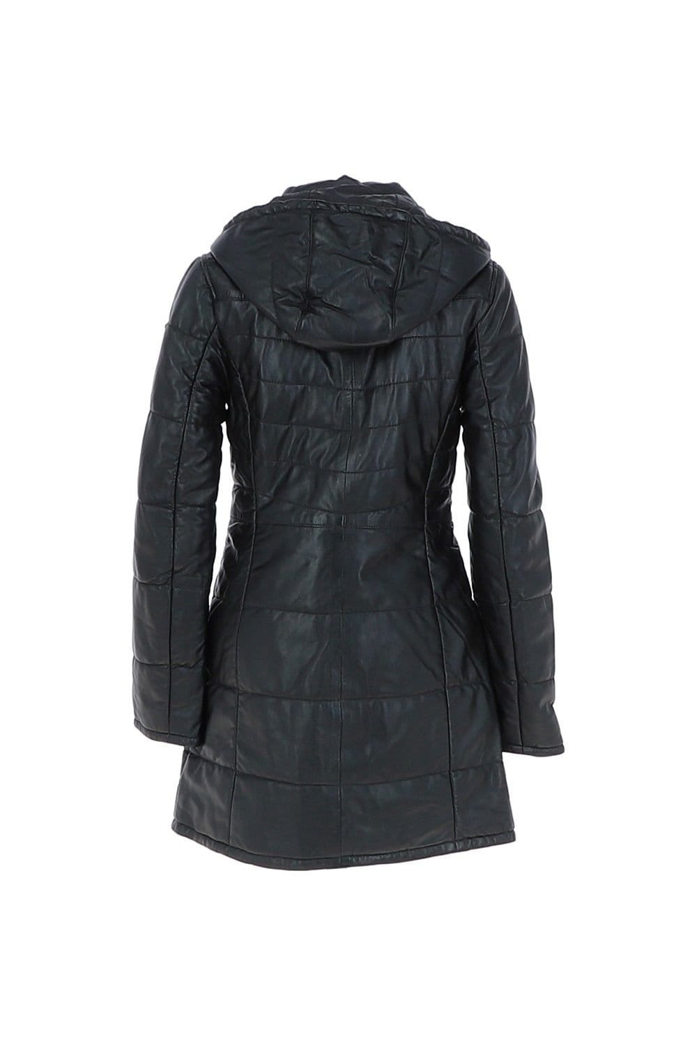 Monomoi Monomoi Women's 'Sofia' Detachable Hood Three Quarter Leather Jacket in Black - 4