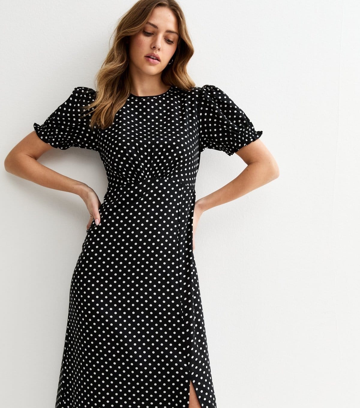New Look Black Spot Print Crepe Midi Dress