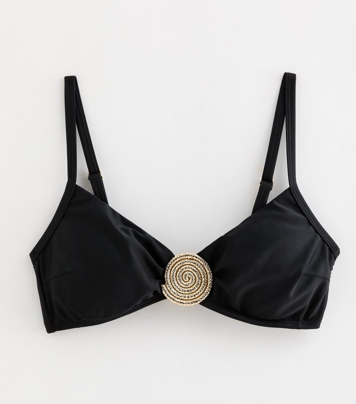 New Look Women's Black Gold Tone Spiral Buckle Crop Bikini Top New Look