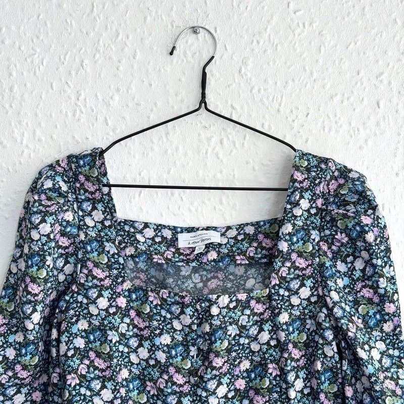 & Other Stories Women’s & Other Stories Floral Square Neck Puff Sleeve Blouse Top - UK 8
