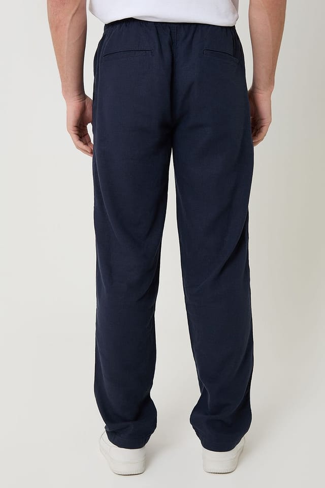 Threadbare Threadbare Men's Linen Blend Drawcord Trousers in Navy - 2