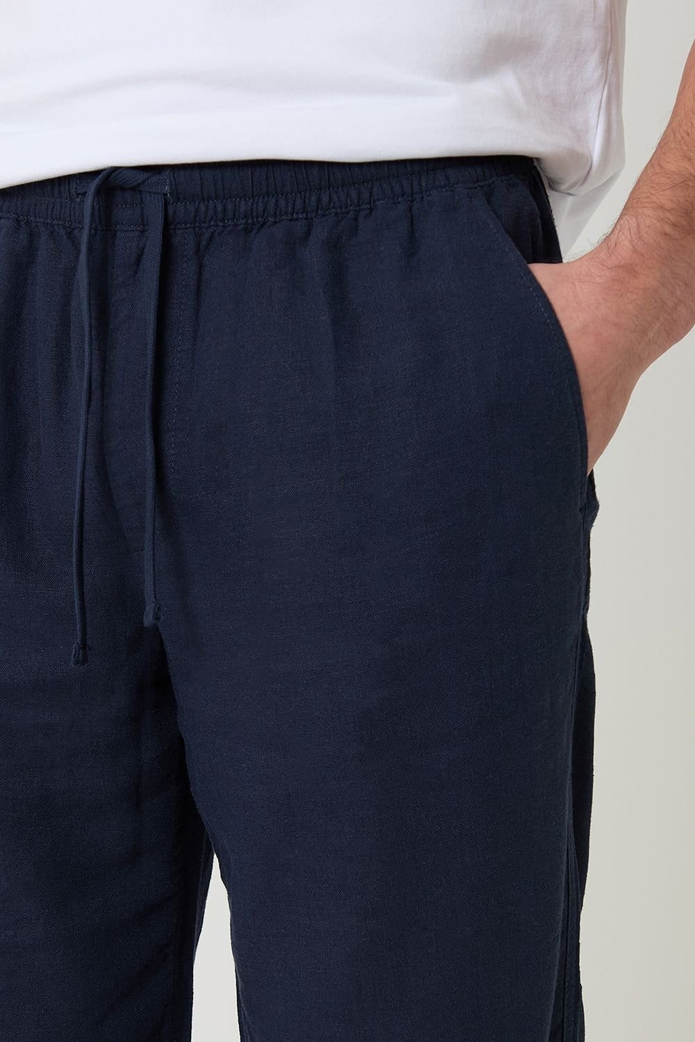 Threadbare Threadbare Men's Linen Blend Drawcord Trousers in Navy - 4