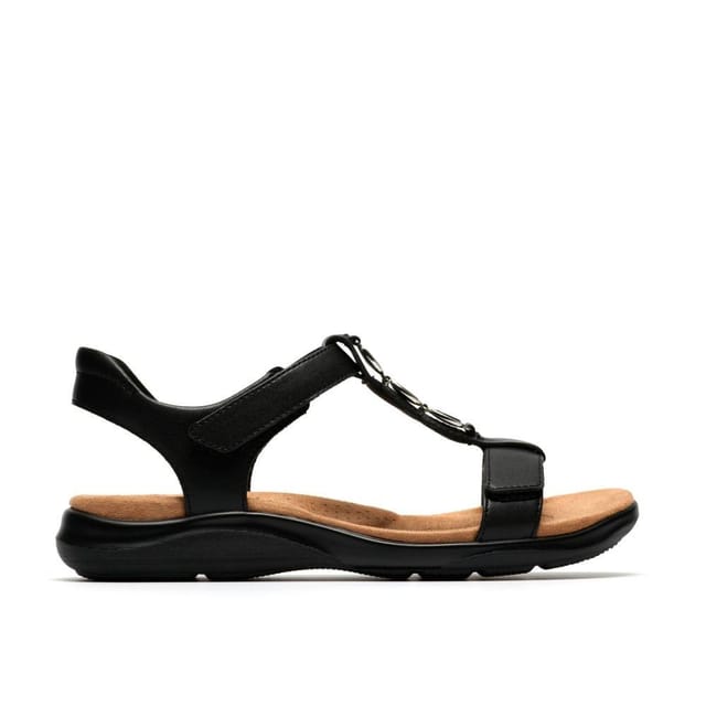 Clarks Clarks Women's Kitly Gem Black Leather Flat Sandals - 3