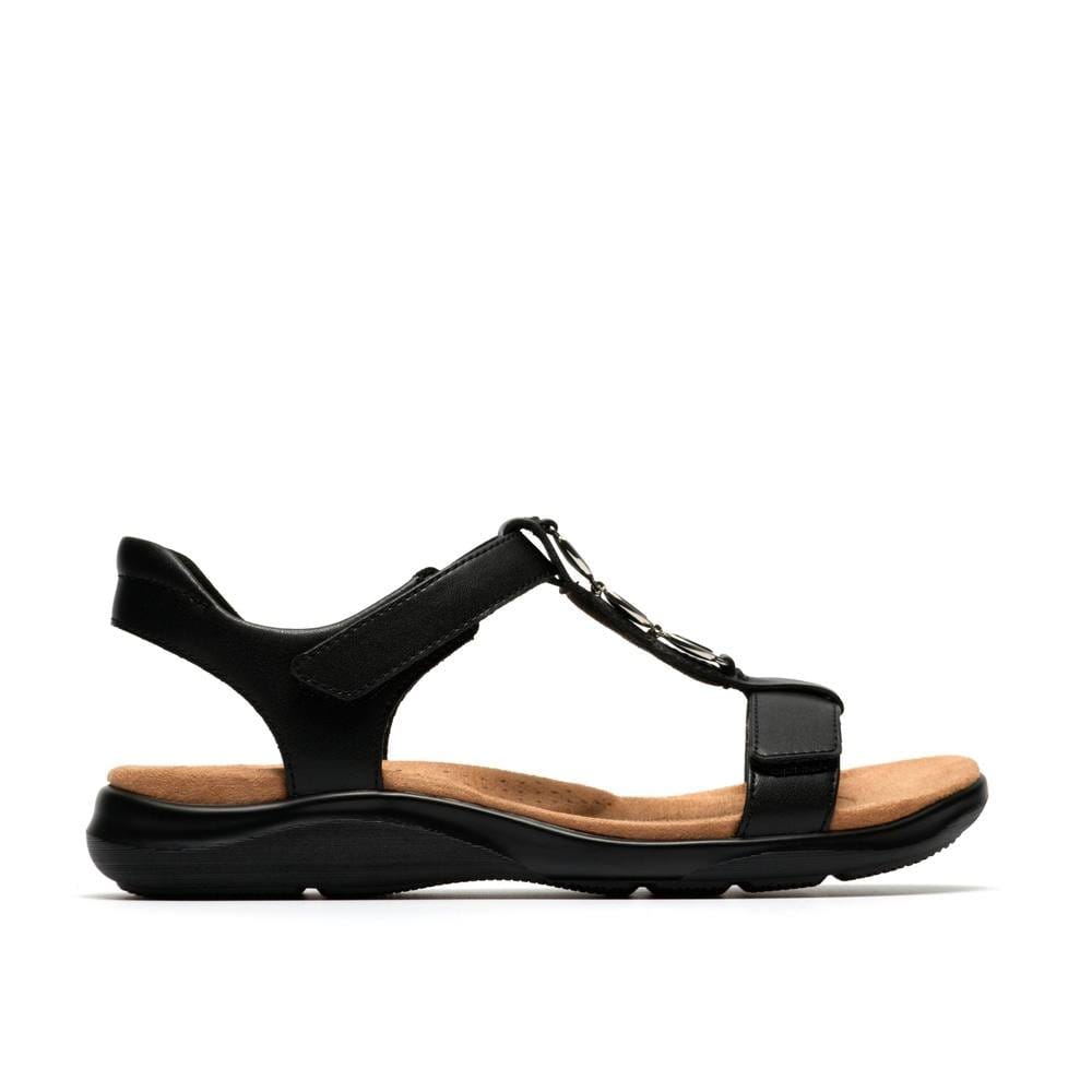 Clarks Clarks Women's Kitly Gem Black Leather Flat Sandals - 4