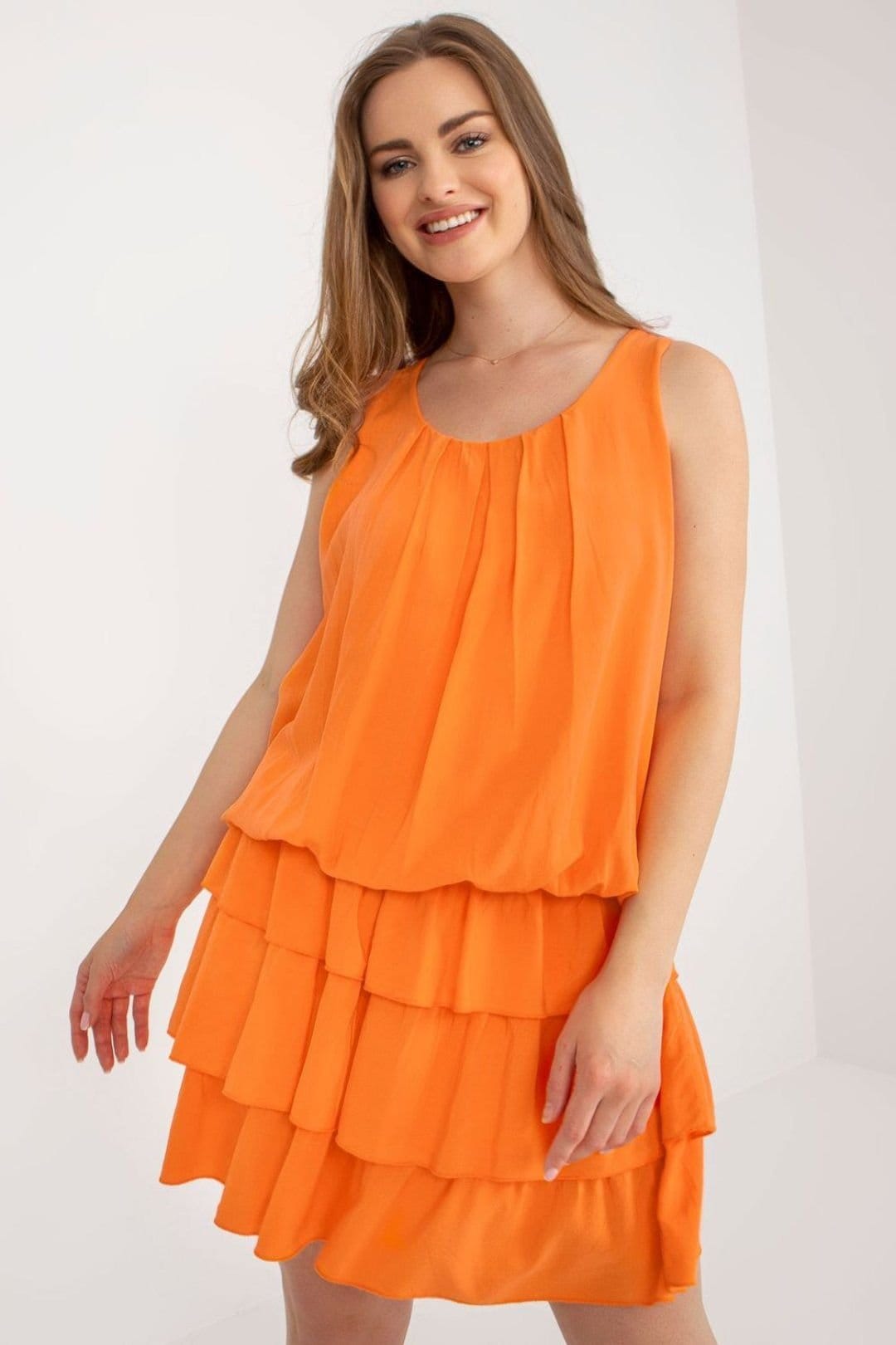 Love Lace Orange Sleeveless Summer Dress With Ruffles