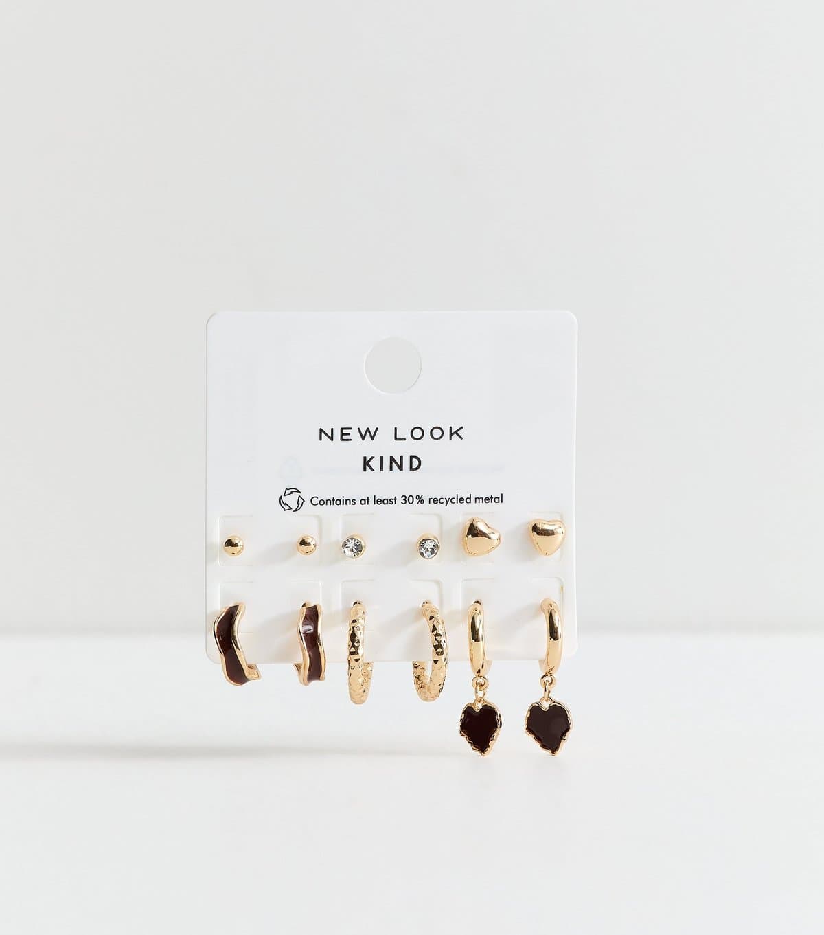 New Look Gold Tone Pack of 6 Mini Heart Stud Brown Enamel Earrings New Look