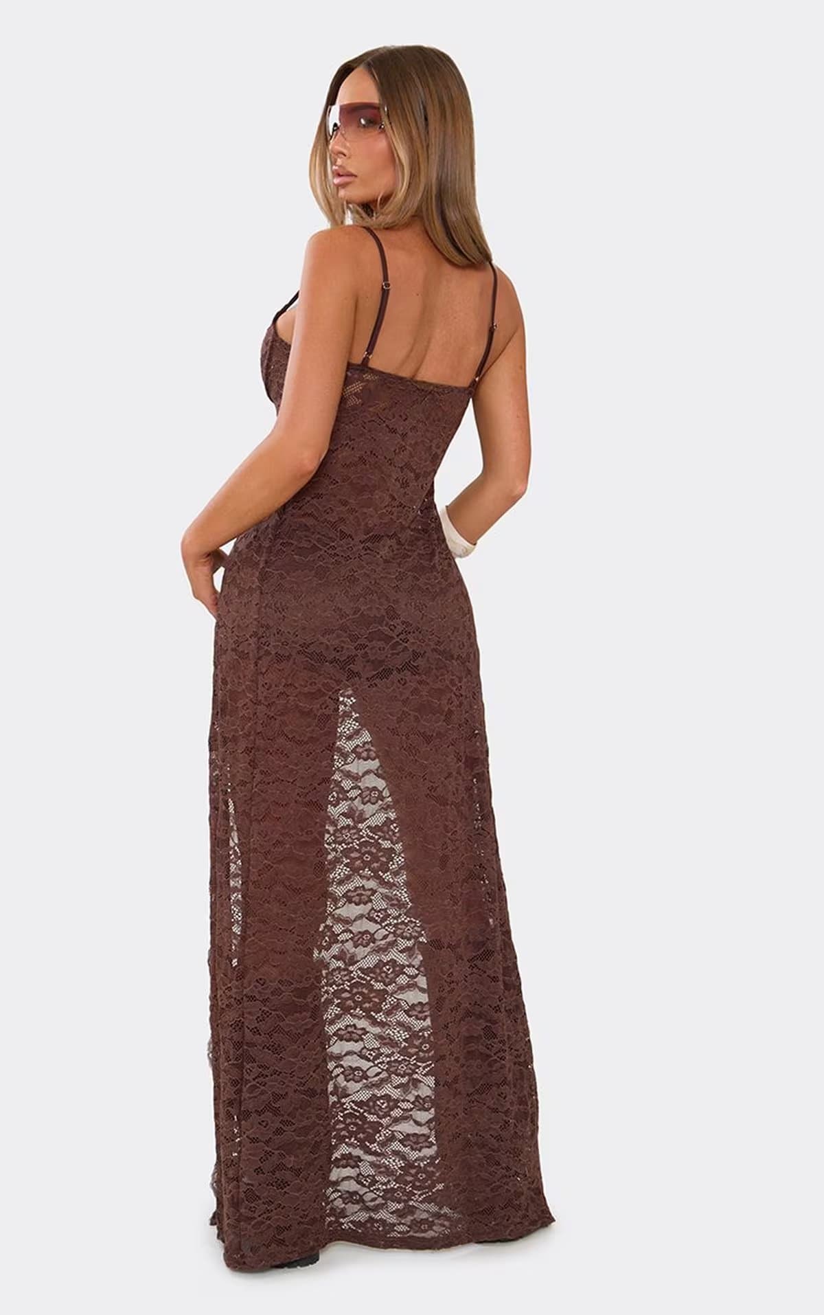 EGO Low Rise Mini Shorts In Chocolate Brown Lace, Women's Size UK 6