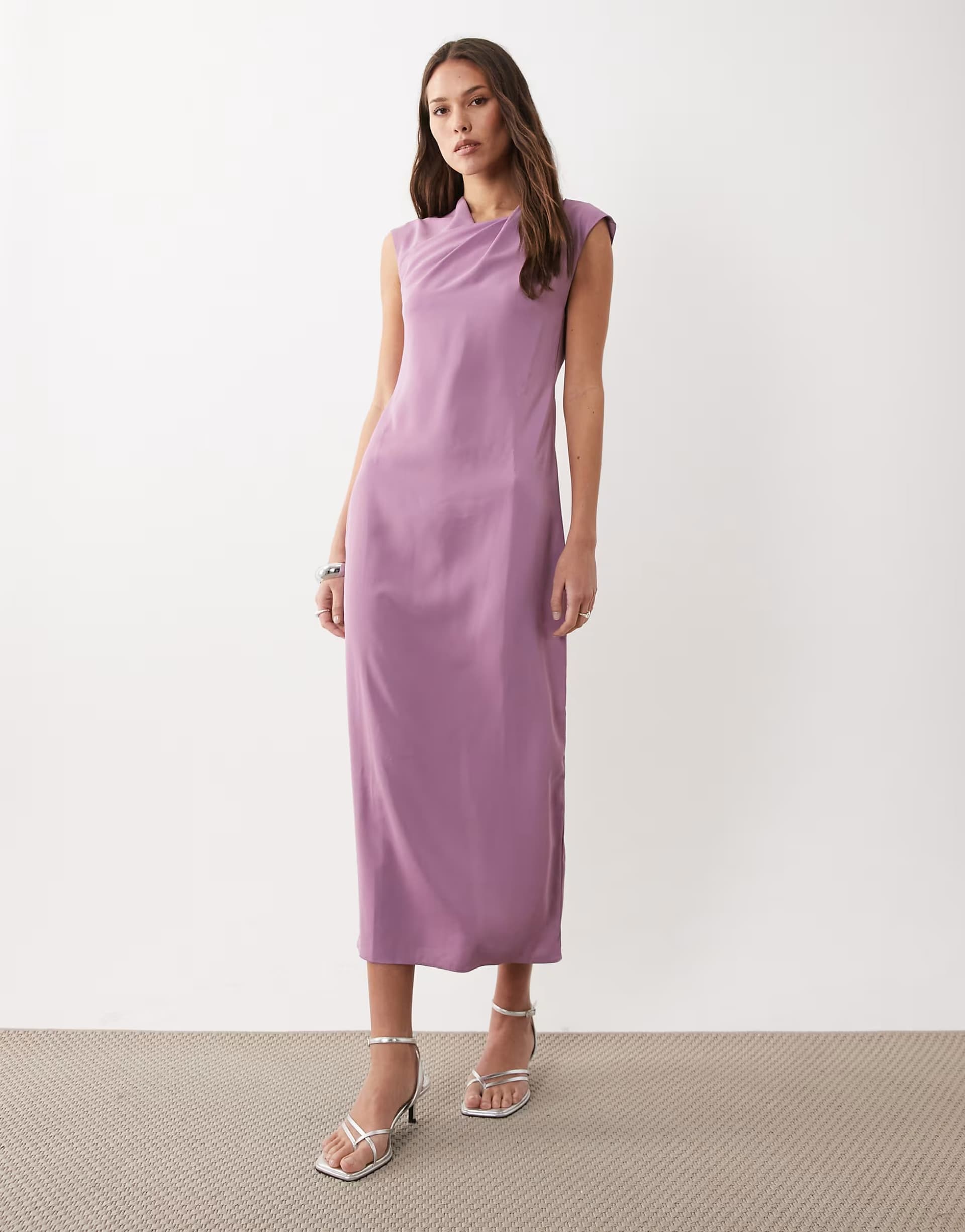 ASOS ASOS DESIGN twist neck slinky midi dress in lilac