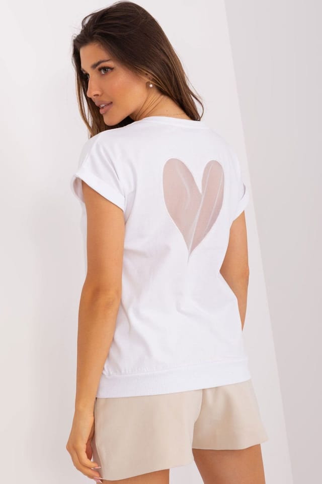 Love Lace Love Lace Women's Short Sleeve Round Neck Blouse Heart Back Mesh in White - 3