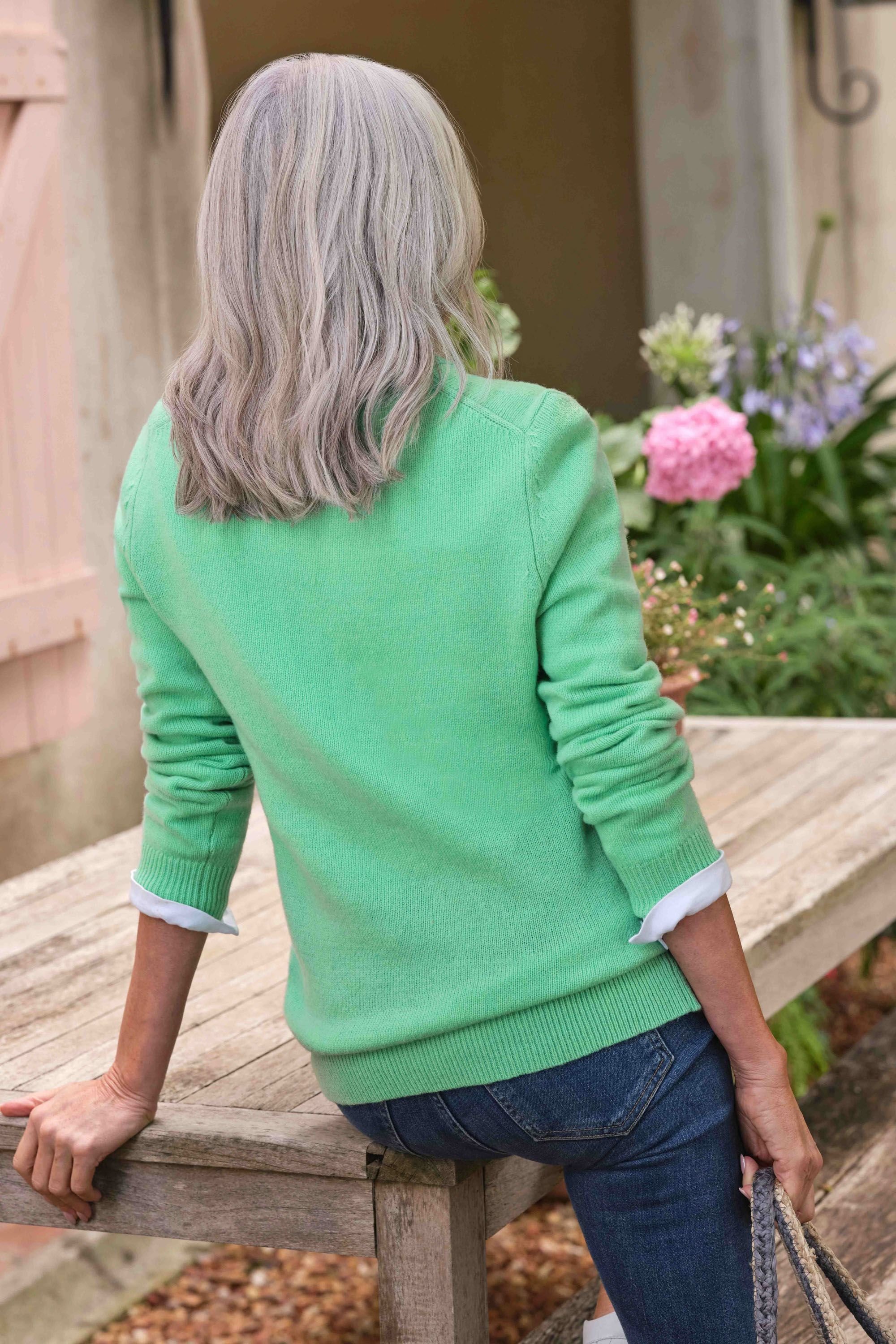 WoolOvers WoolOvers Women's Womens Lambswool Crew in Light Green - 3