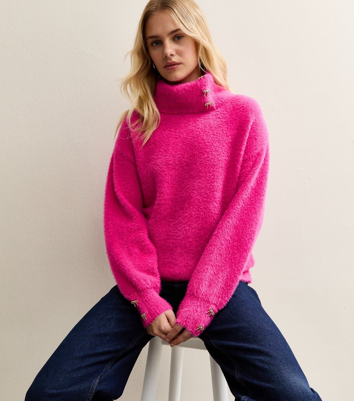 Sunshine Soul Women's Mid Pink Fluffy Roll Neck Jumper Sunshine Soul New Look
