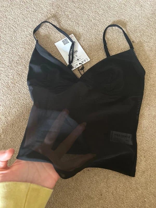 Bershka Bershka mesh vest top with lace detailing