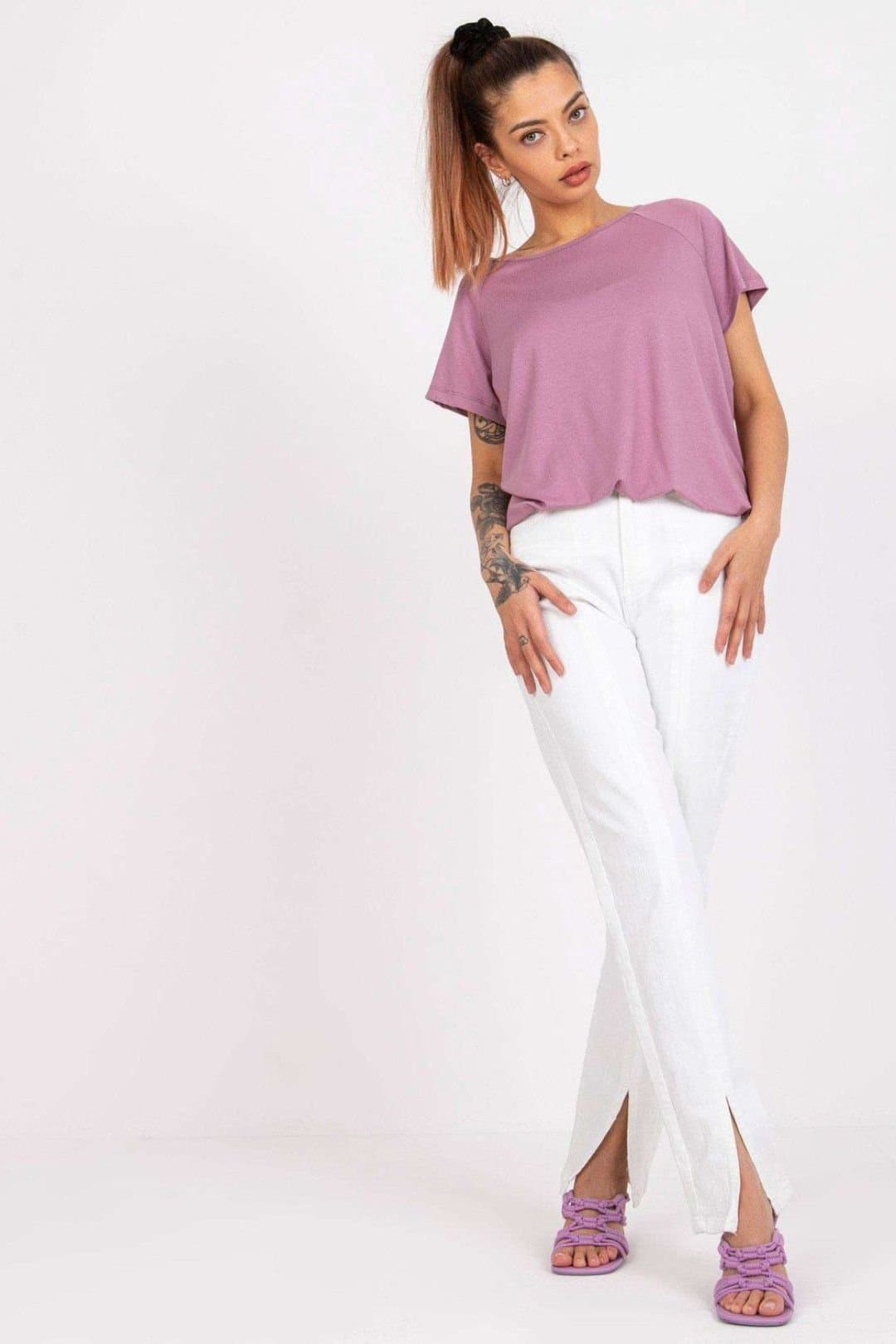 Love Lace Love Lace Women's Unusual Short Sleeve Blouse With Back Bow in Pink