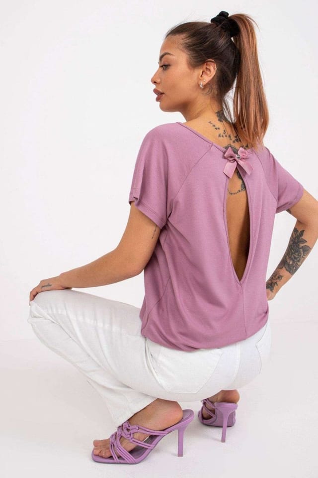Love Lace Love Lace Women's Unusual Short Sleeve Blouse With Back Bow in Pink - 2