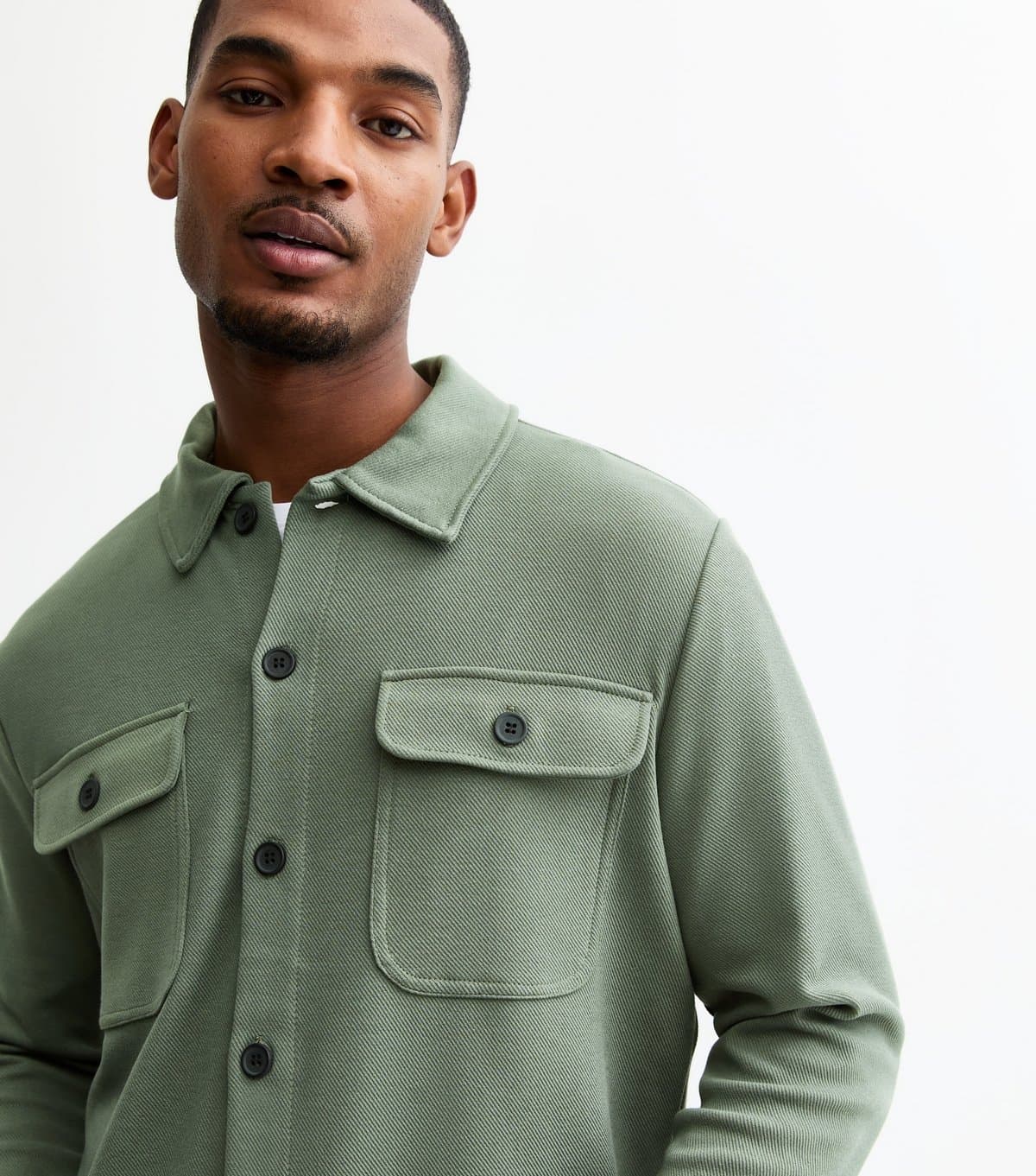 Only and Sons Men's Light Khaki Buttoned Jersey Overshirt Only and Sons New Look