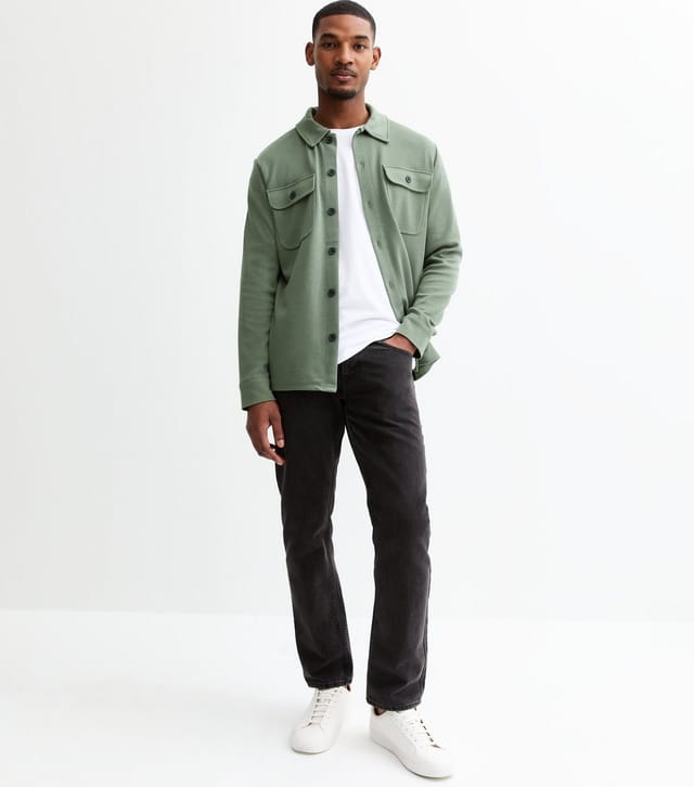 Only and Sons Men's Light Khaki Buttoned Jersey Overshirt Only and Sons New Look - 3