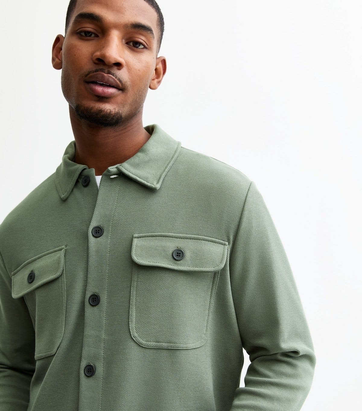 Only and Sons Men's Light Khaki Buttoned Jersey Overshirt Only and Sons New Look - 4