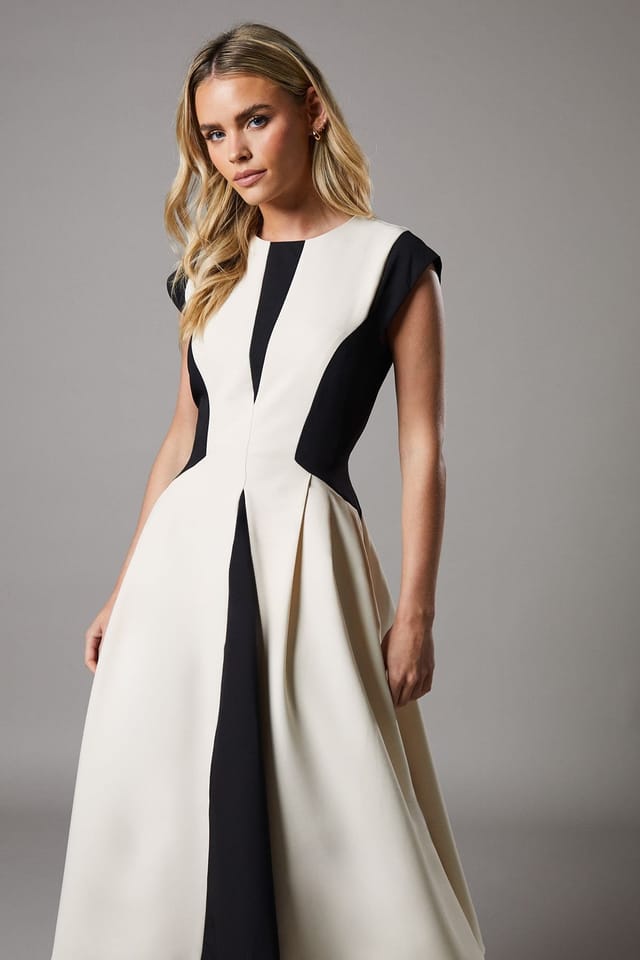 Coast Coast Women's Petite Crepe colour Block Midi Dress in Mono - 2
