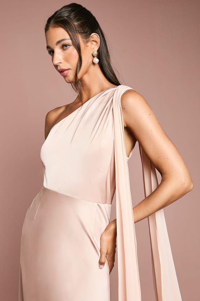 Coast Coast Women's Satin One Shoulder Bridesmaid Dress with Chiffon Drape in Blush - 3