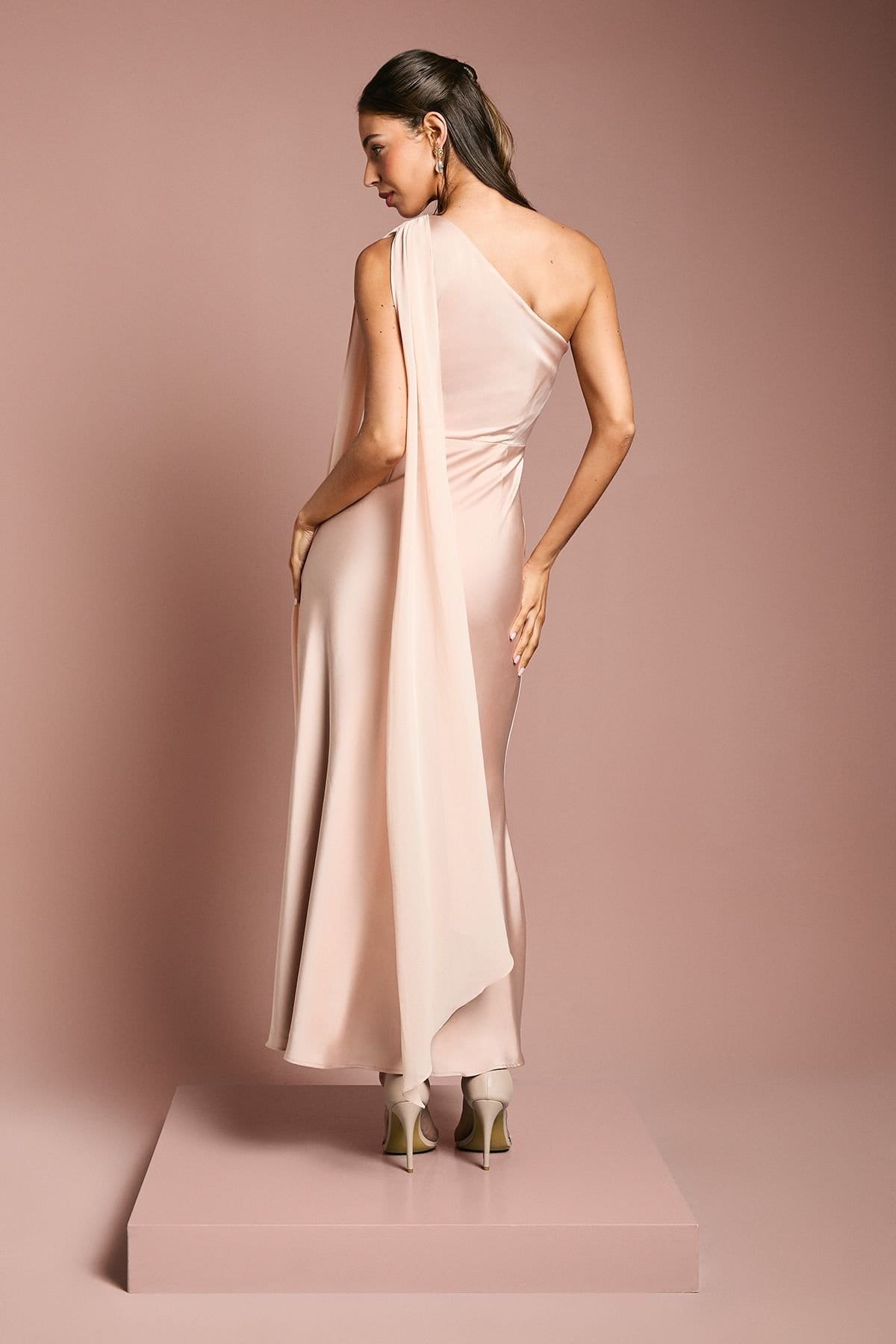 Coast Coast Women's Satin One Shoulder Bridesmaid Dress with Chiffon Drape in Blush - 4