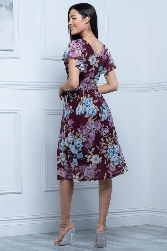 Jolie Moi Jolie Moi Women's Lylah Cross Front Mesh Dress in Dark Red - 2