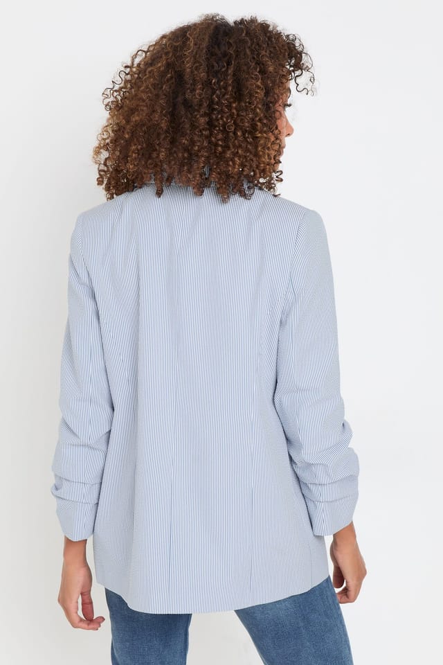 M&Co M&Co Women's Stripe Seersucker Blazer in Blue - 3